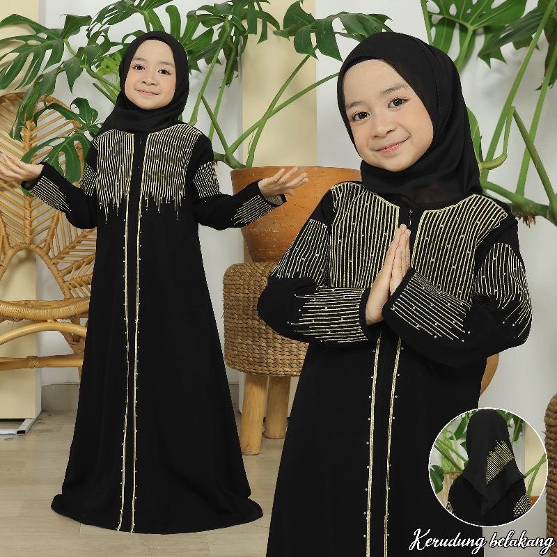 Me & Mommy GOLD ZYVA Black Abaya Set with Pashmina | Saudi Style for Ramadan, Eid & Umrah