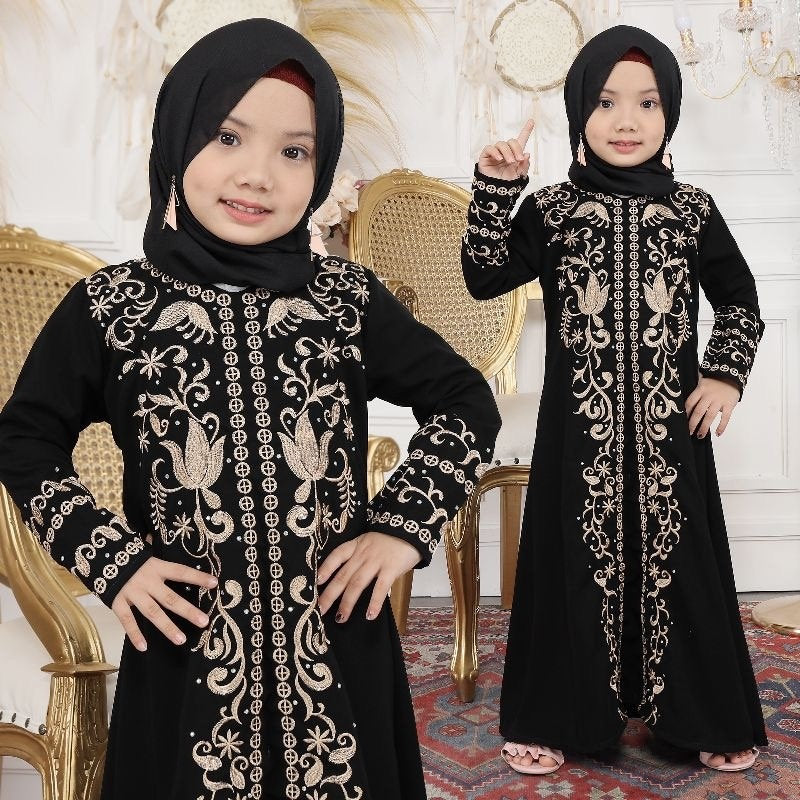 1227 Black Baby Girl Abaya Set with Pashmina | Saudi Style for Ramadan, Eid & Umrah