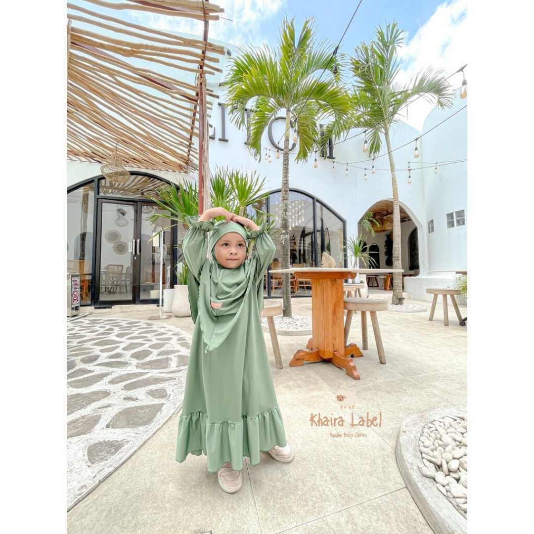 SAFIYYAH Baby Syar’i Hijab Set | Ruffled Abaya Dress for Ramadan & Eid (0–5 Years)