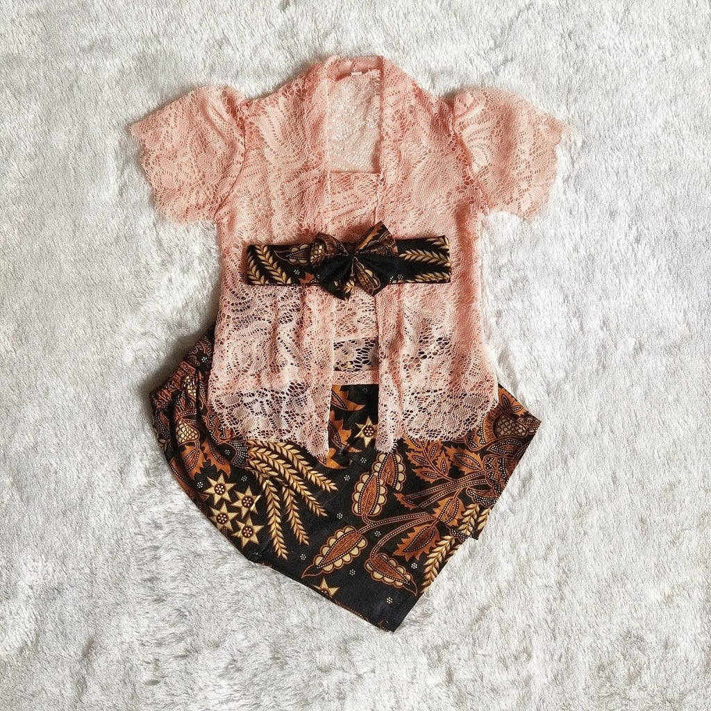 LACE KUTUBARU Baby Kebaya Set with Long Batik Skirt | Traditional Outfit (0–2.5 Years)