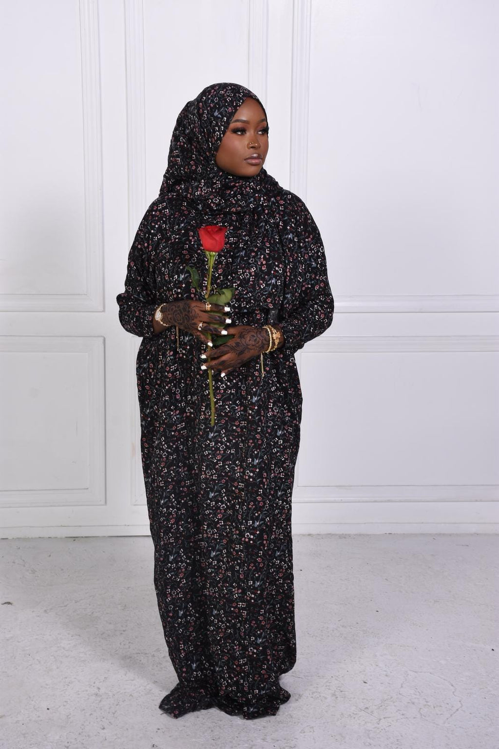 Floral Prayer Dress with Attached Hijab | Lightweight Modest Mukena for Women & Kids