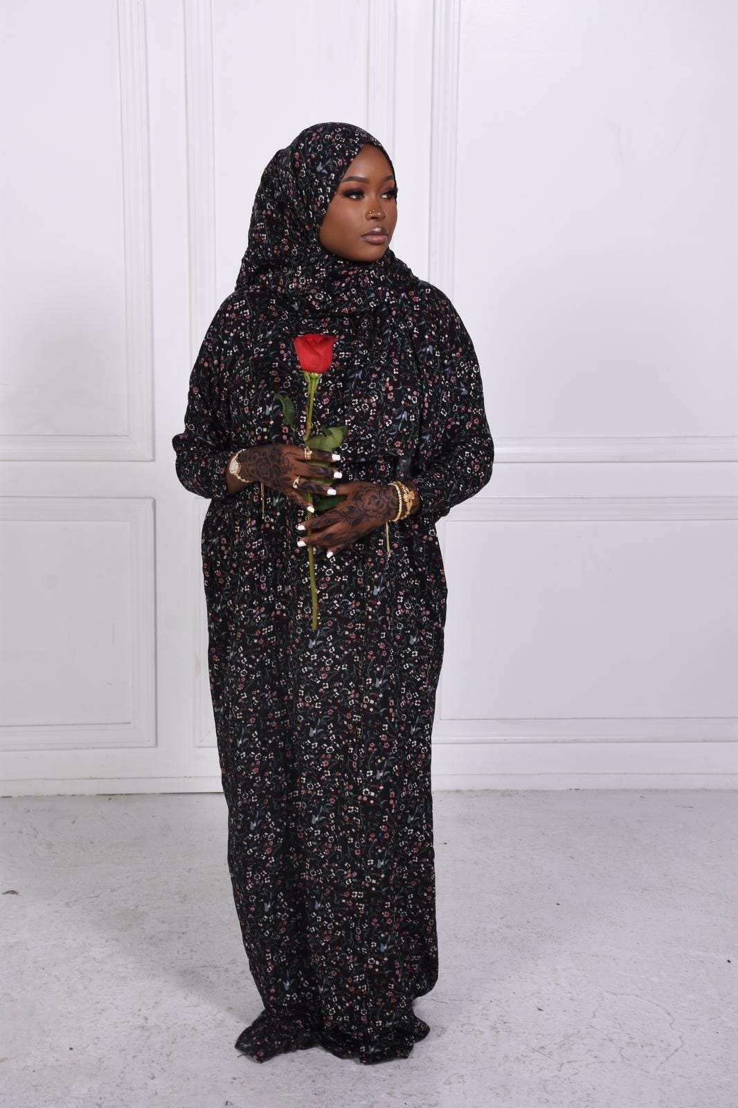 Floral Prayer Dress with Attached Hijab | Lightweight Modest Mukena for Women & Kids
