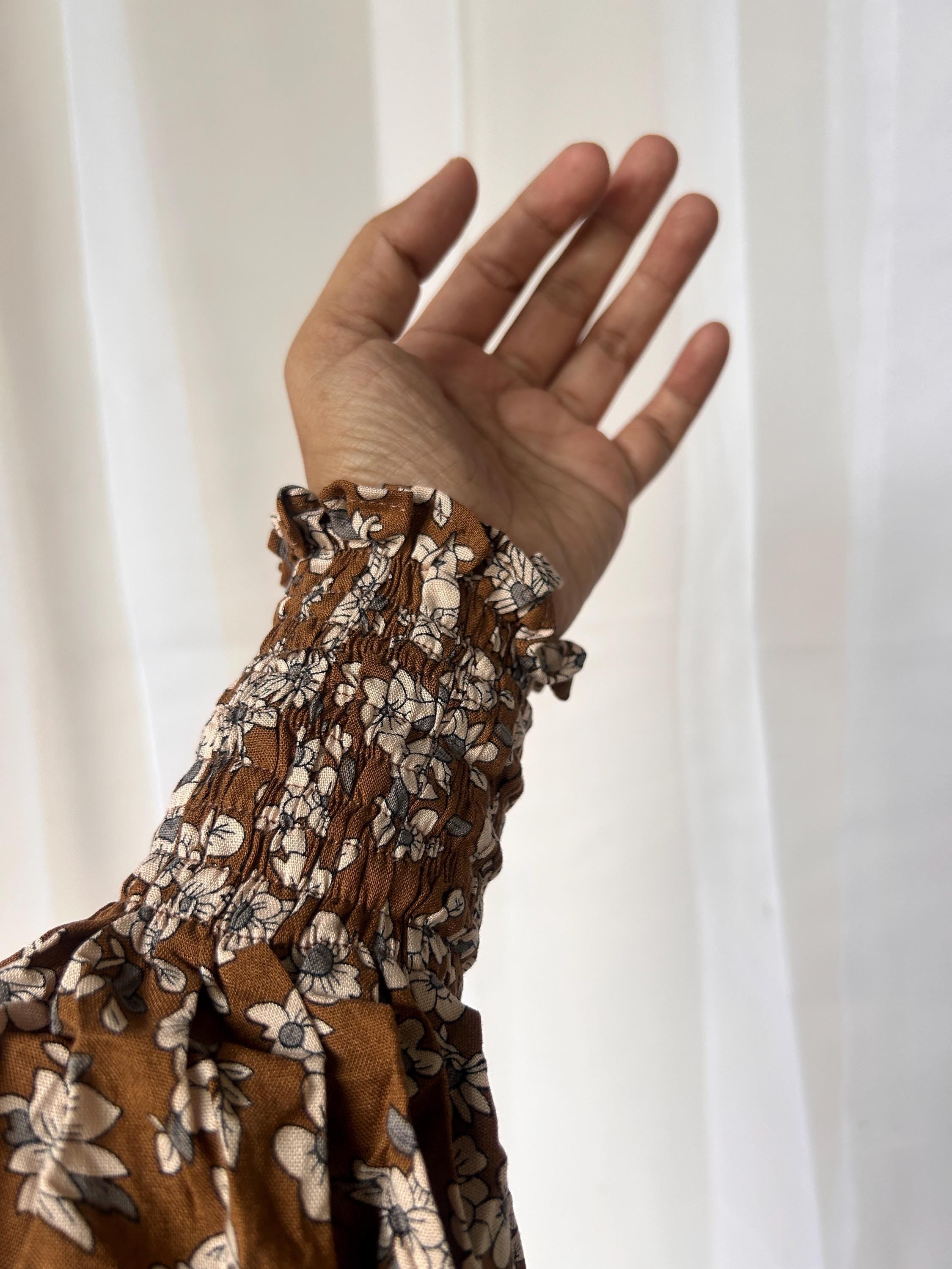 Earth Tone Floral Prayer Dress with Attached Hijab | Modest Muslim Prayer Wear