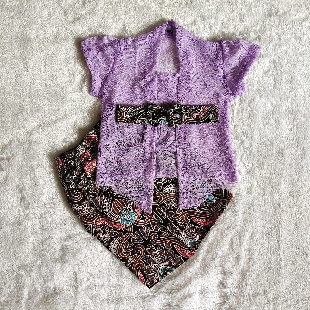 LACE KUTUBARU Baby Kebaya Set with Long Batik Skirt | Traditional Outfit (0–2.5 Years)