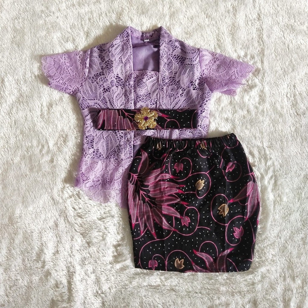 LACE KUTUBARU Baby Kebaya Set with Short Batik Skirt | Traditional Outfit (0–2.5 Years)