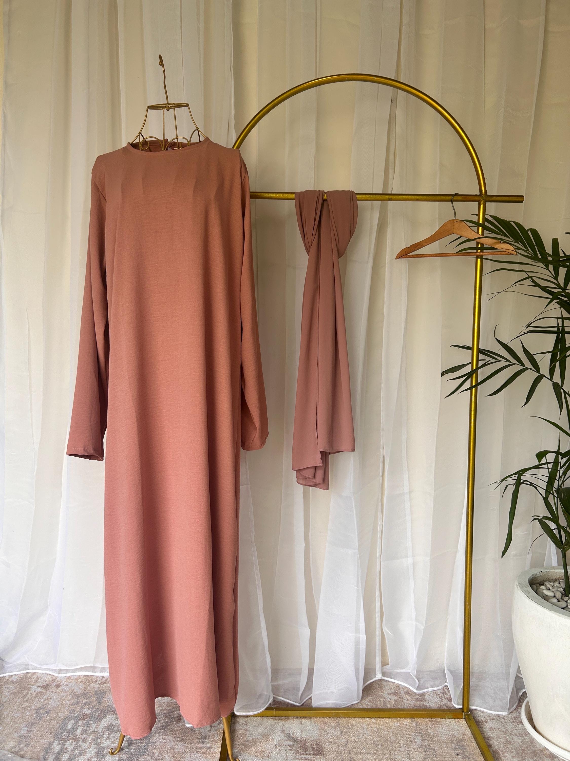 Raina Elegant Modest Mommy and Me Dress Set with Pashmina Hijab Dusty Pink