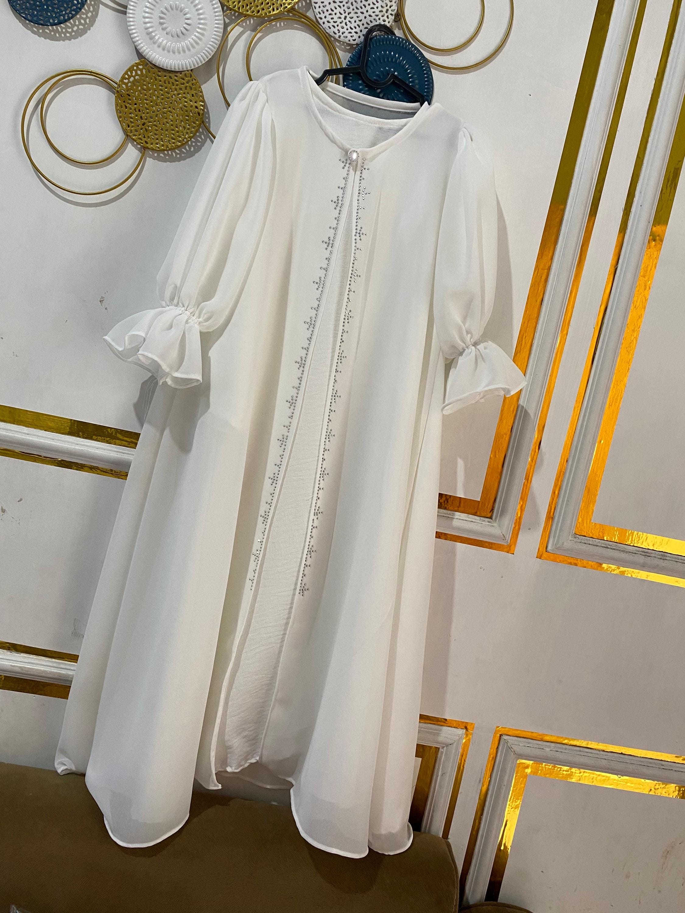 Raina Classic Modest Mommy and Me Dress Set with Pashmina Hijab Broken White