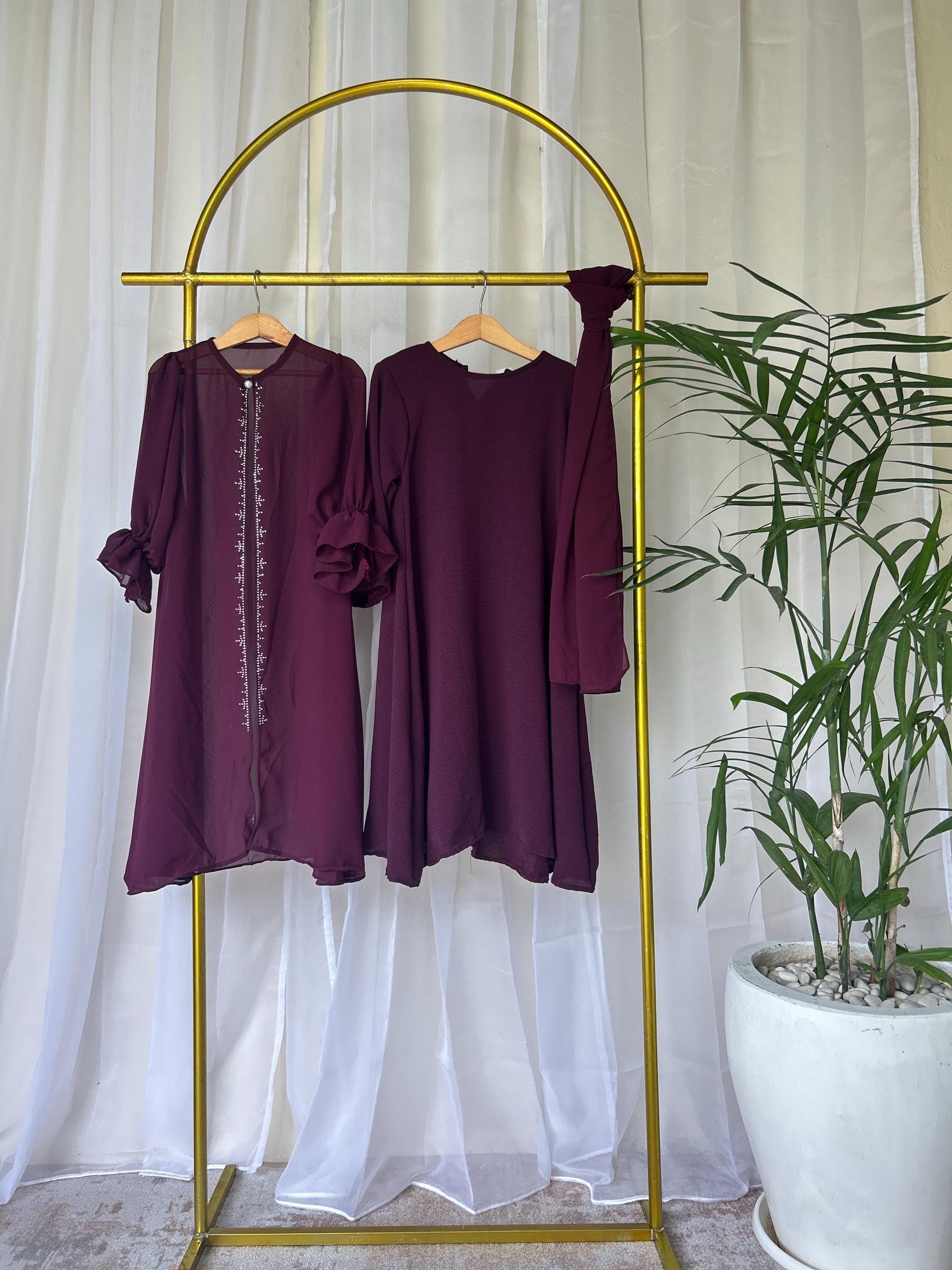 Raina Ramadan Mommy and Me Modest Dress Set Burgundy