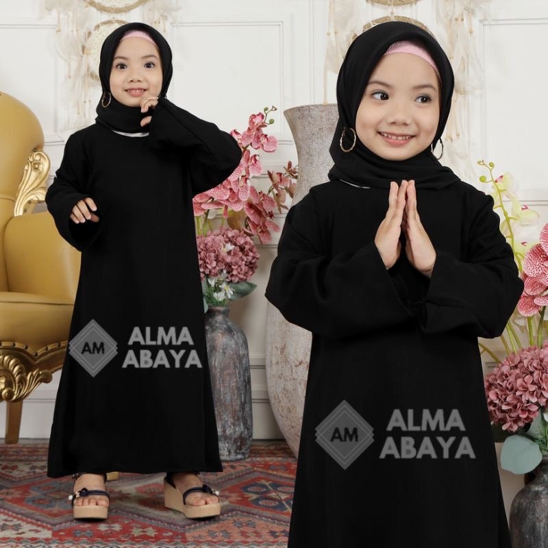 PLAIN Black Baby Girl Abaya | Saudi Style for Ramadan, Eid & Umrah (Abaya Only)
