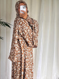 Earth Tone Floral Prayer Dress with Attached Hijab | Modest Muslim Prayer Wear