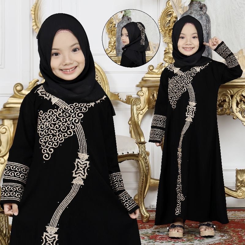 TURKEY 1229 Black Baby Girl Abaya Set with Pashmina | Saudi Style for Ramadan, Eid & Umrah