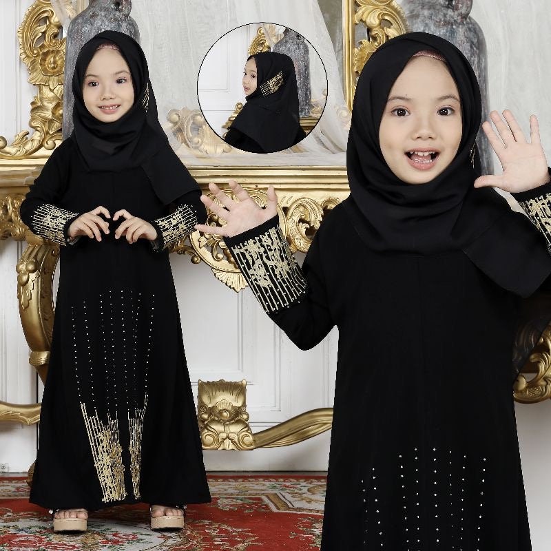 GOLD MUMBAI Black Baby Girl Abaya Set with Pashmina | Saudi Style for Ramadan, Eid & Umrah