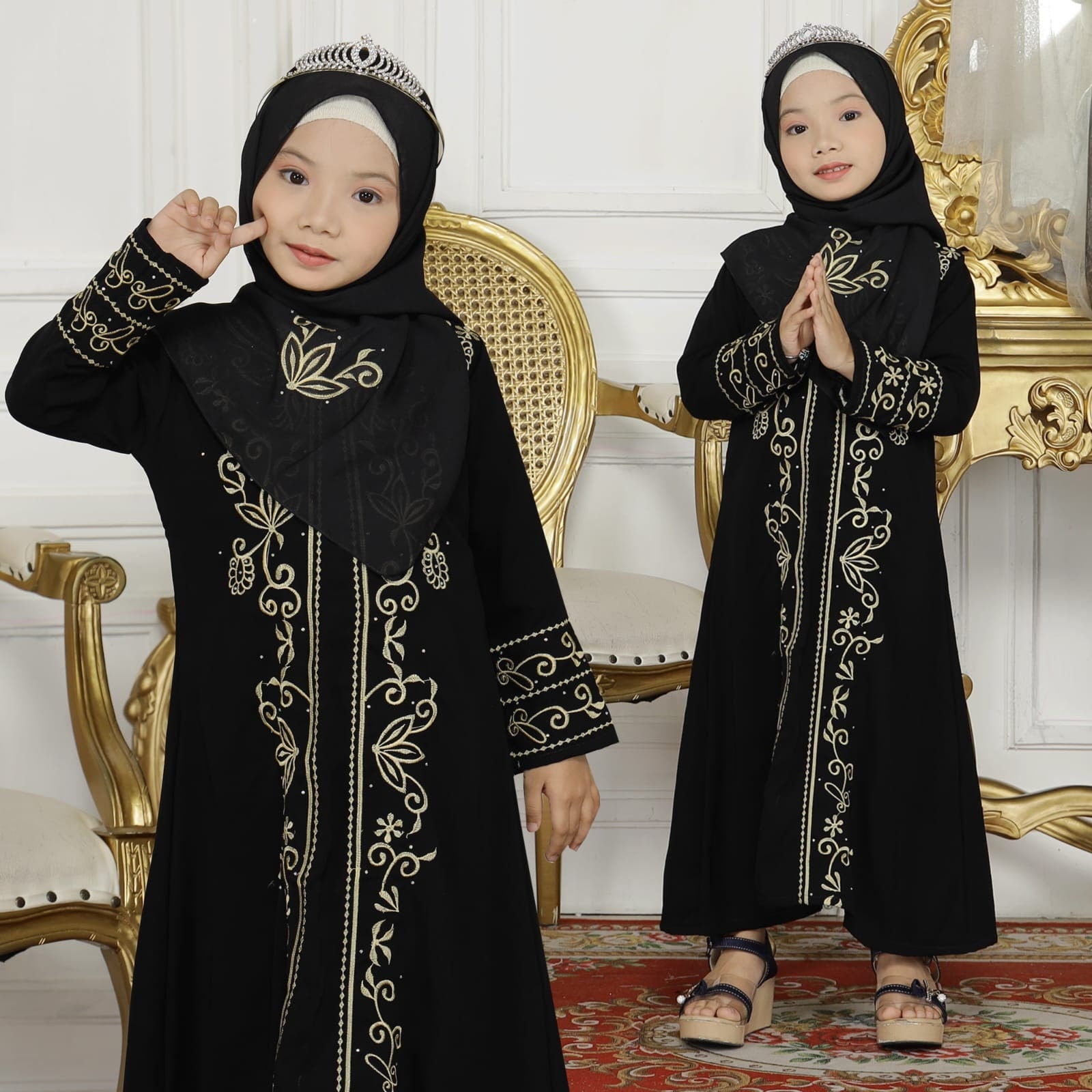 ADIVA Black Baby Girl Abaya Set with Pashmina | Saudi Style for Ramadan, Eid & Umrah