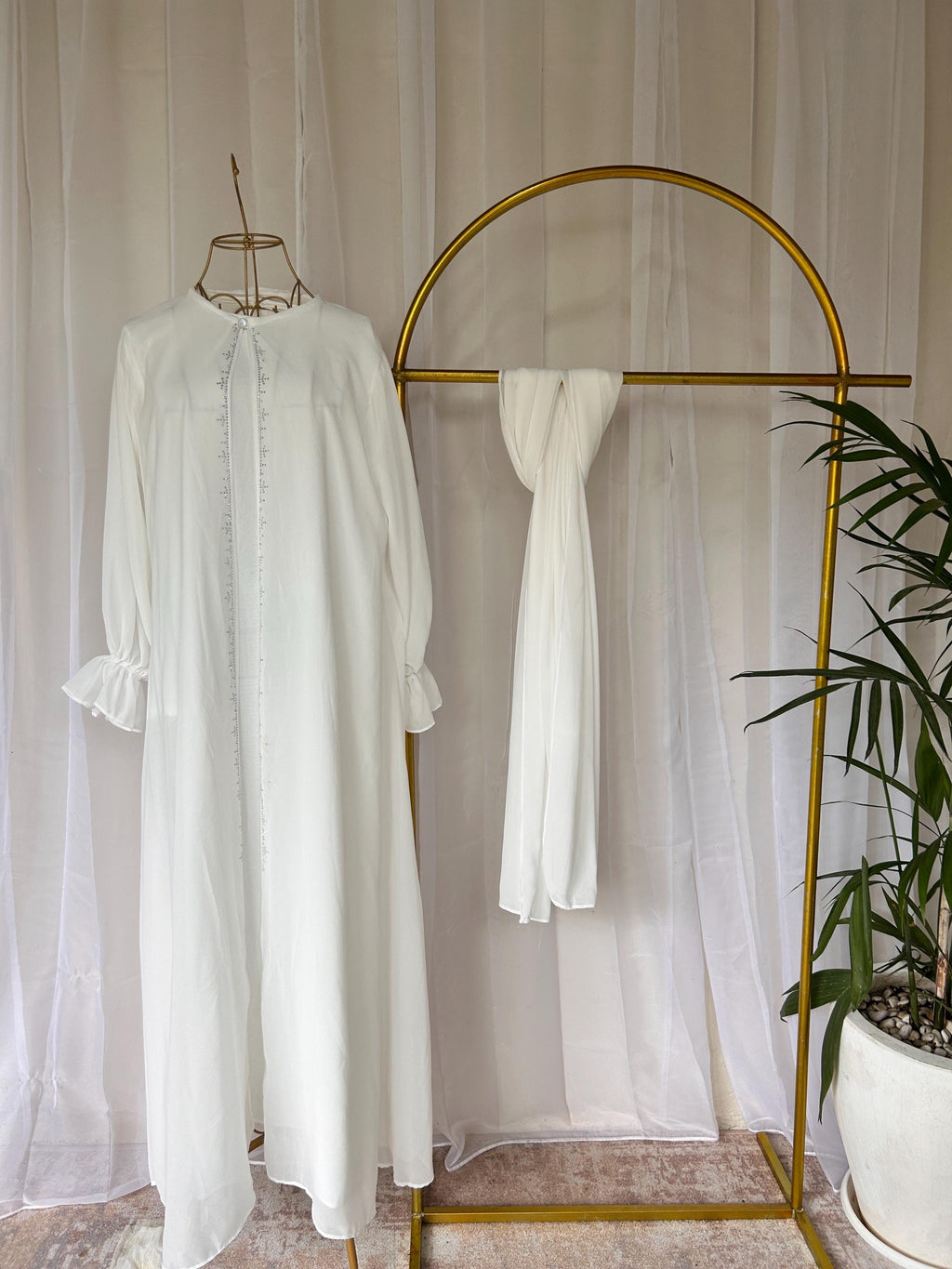 Raina Classic Modest Mommy and Me Dress Set with Pashmina Hijab Broken White