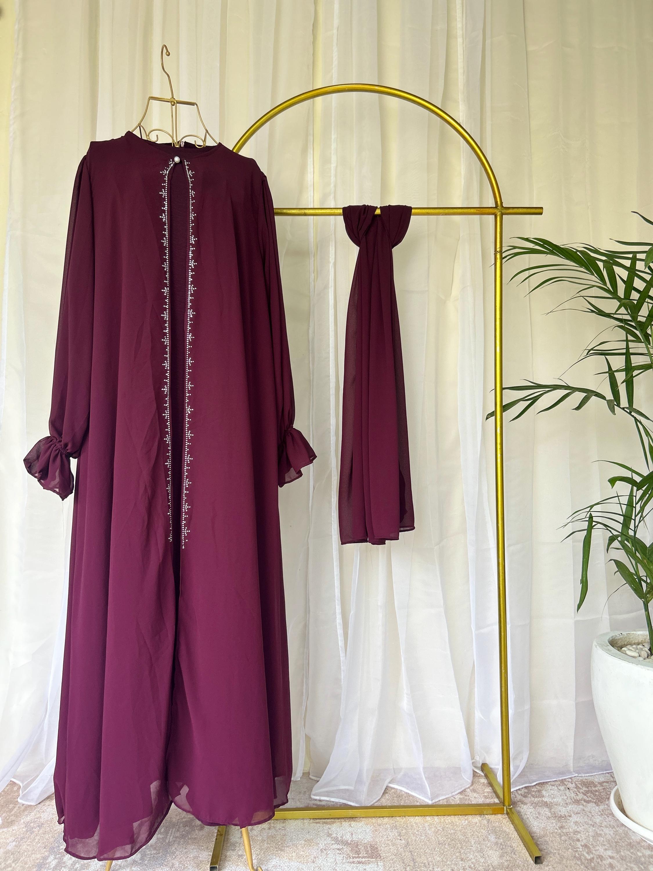 Raina Ramadan Mommy and Me Modest Dress Set Burgundy