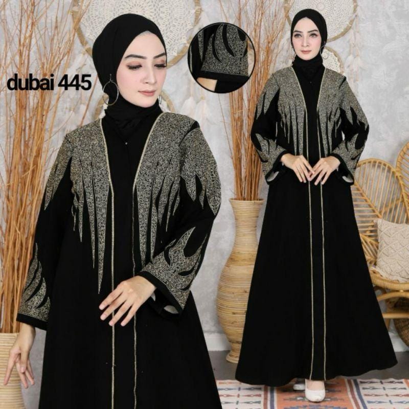 Me & Mommy GOLD ZYVA Black Abaya Set with Pashmina | Saudi Style for Ramadan, Eid & Umrah